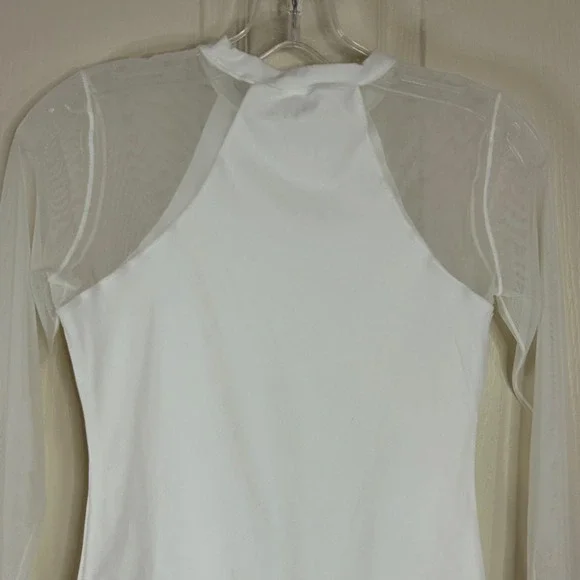 White Bodysuit Sheer Mesh Long Sleeve Mock Neck Top Womens size small - Picture 7 of 12